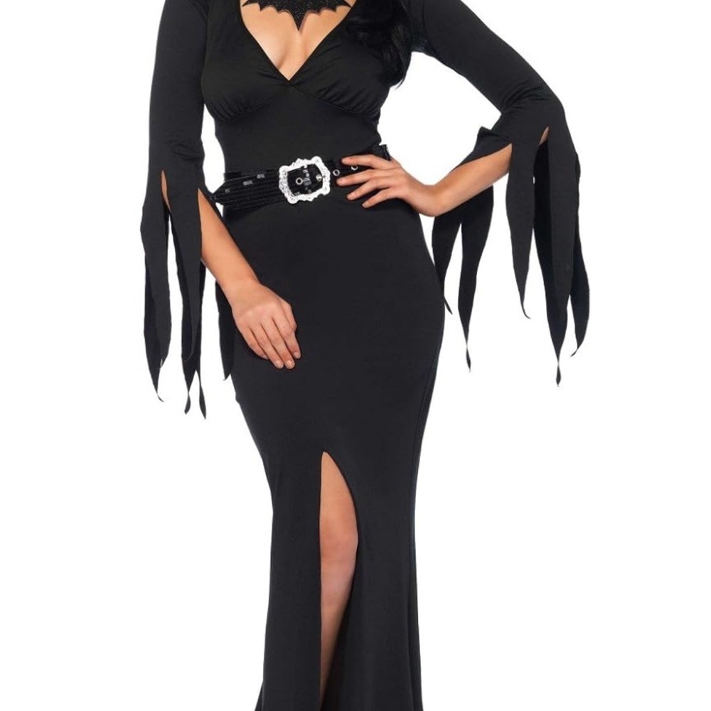 Leg Avenue Black Gothic Long Sleeve Dress - Morticia Adam’s Sz: M/L w/black wig